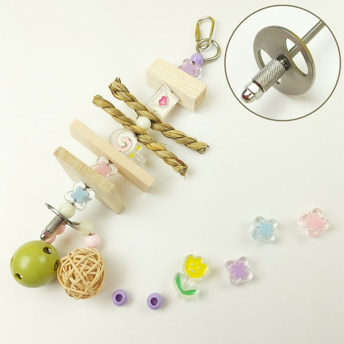 【再使用OK・コスパ最強】ステンレス&無毒性素材・100均価格で何度も手作りOK・人気鳥おもちゃ「瞬間差し込みバーSET」(セキセイインコもOK)