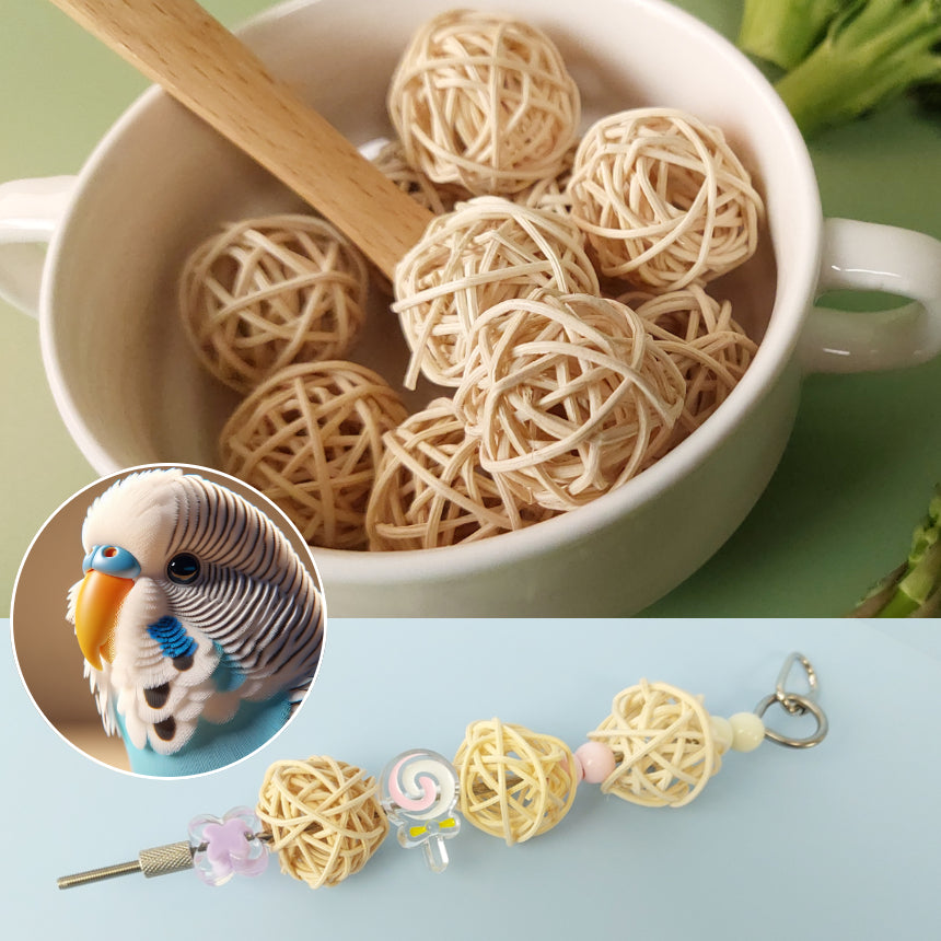 【3個】着色,脱色NO!健康志向インコおもちゃ「ナチュラルラタンボール」セキセイインコもOK