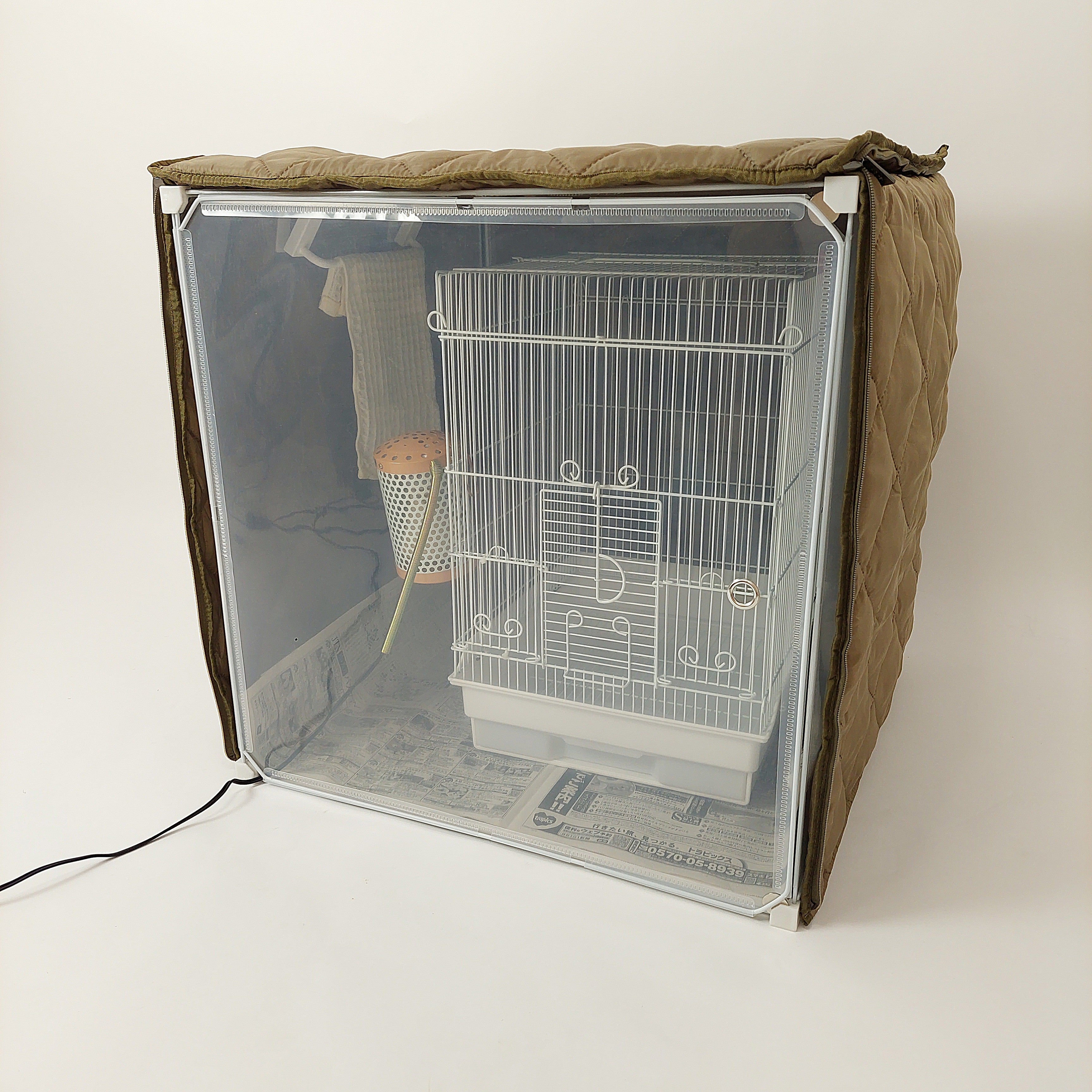 【換羽期用ネットカバー2枚付、鳥の羽が飛ばない+夜は保温】インコケージカバー「快適保くん」,冬は保温ケース,オールシーズン対応 62x62x62cm