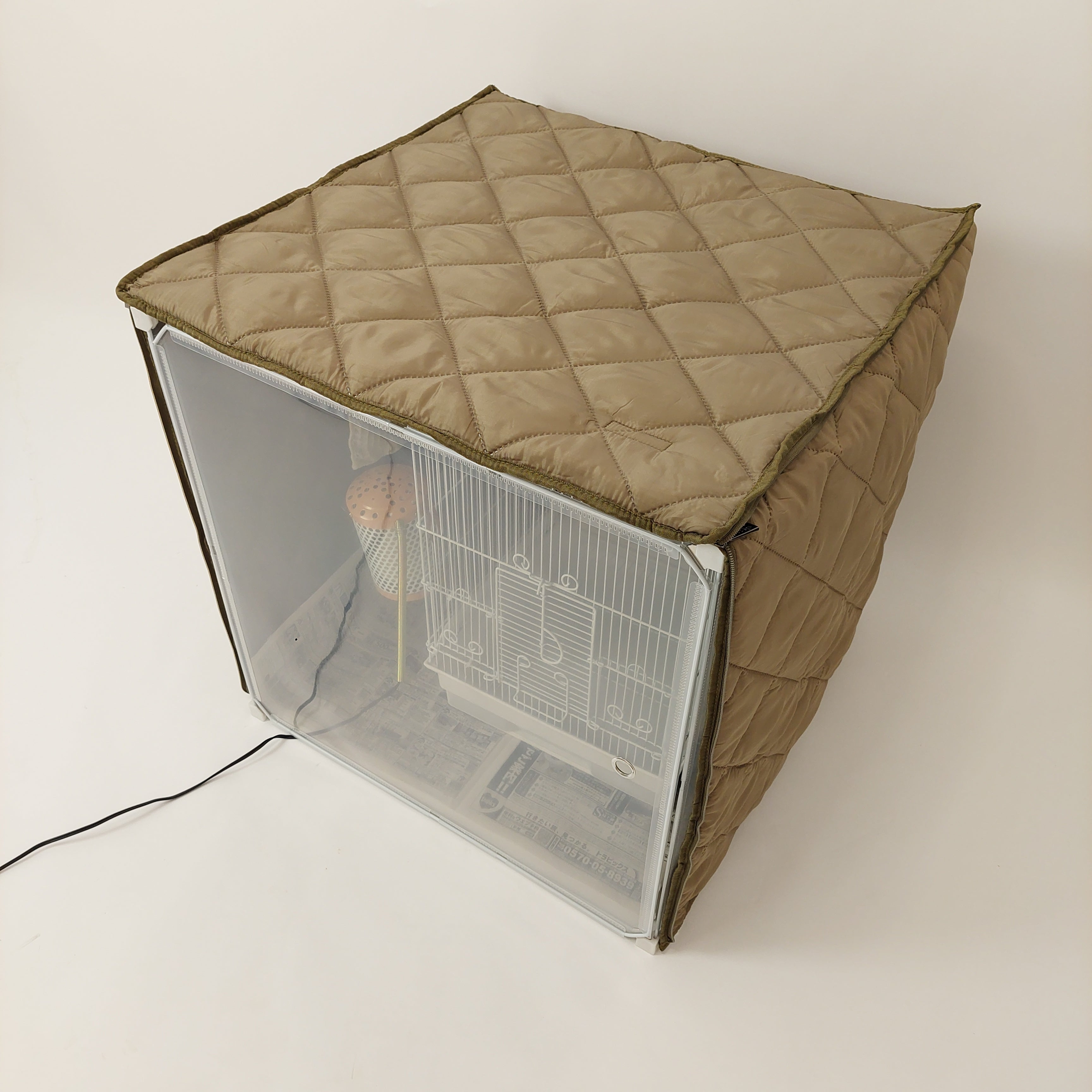 【1,300円のやけど防止用品付き】最先端素材の断熱インコケージカバー,電気代を超節約「NOBISONテックダウン」(鳥ケージカバー、鳥ケージケース) 小サイズ