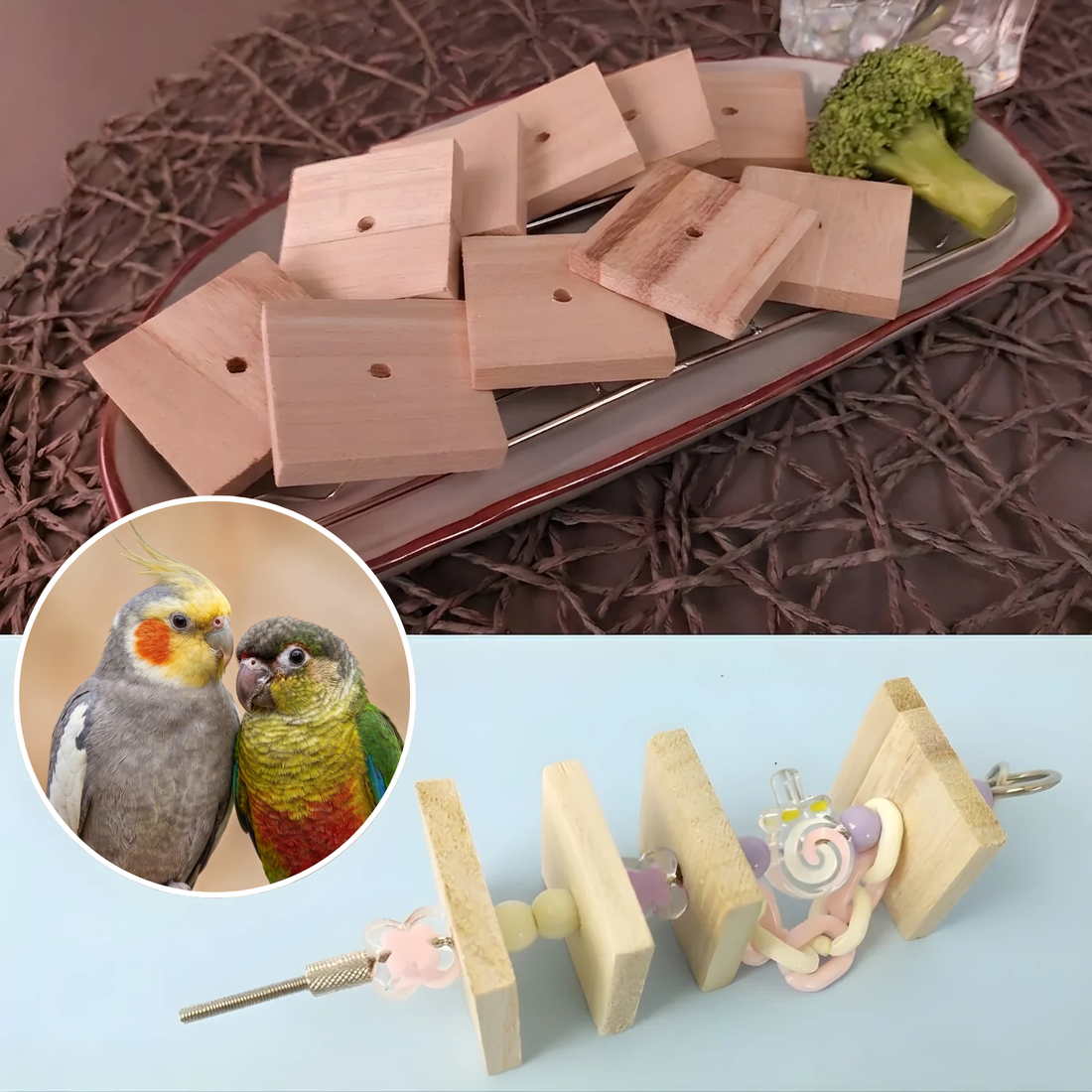 【4個】無毒性安全インコおもちゃ,かじり木パーツ「ガジガジウッドチップ」