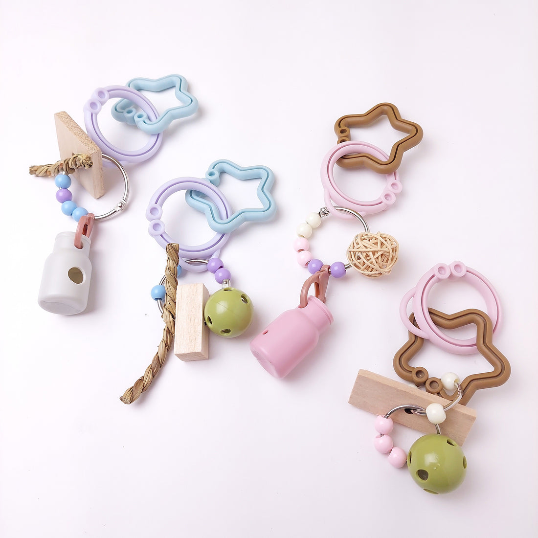 【再使用OK・コスパ最強】ステンレス&無毒性素材・100均価格で何度も手作りOK・人気鳥おもちゃ「瞬間差し込みリングSET」(セキセイインコおもちゃ)