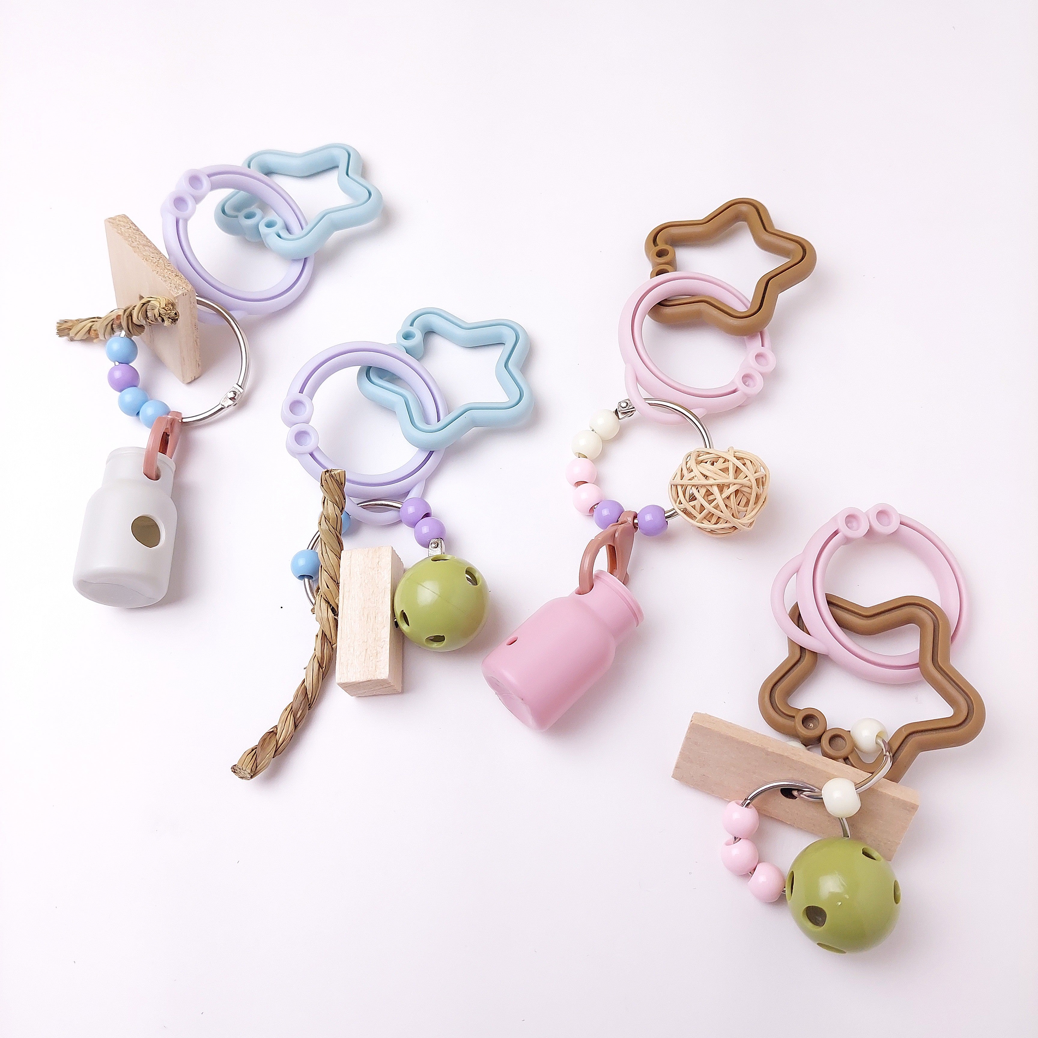 【高品質・コスパ最強】ステンレス&無毒性素材・100均価格で何度も手作りOK・人気鳥おもちゃ「瞬間差し込みリングSET」(セキセイインコおもちゃ)