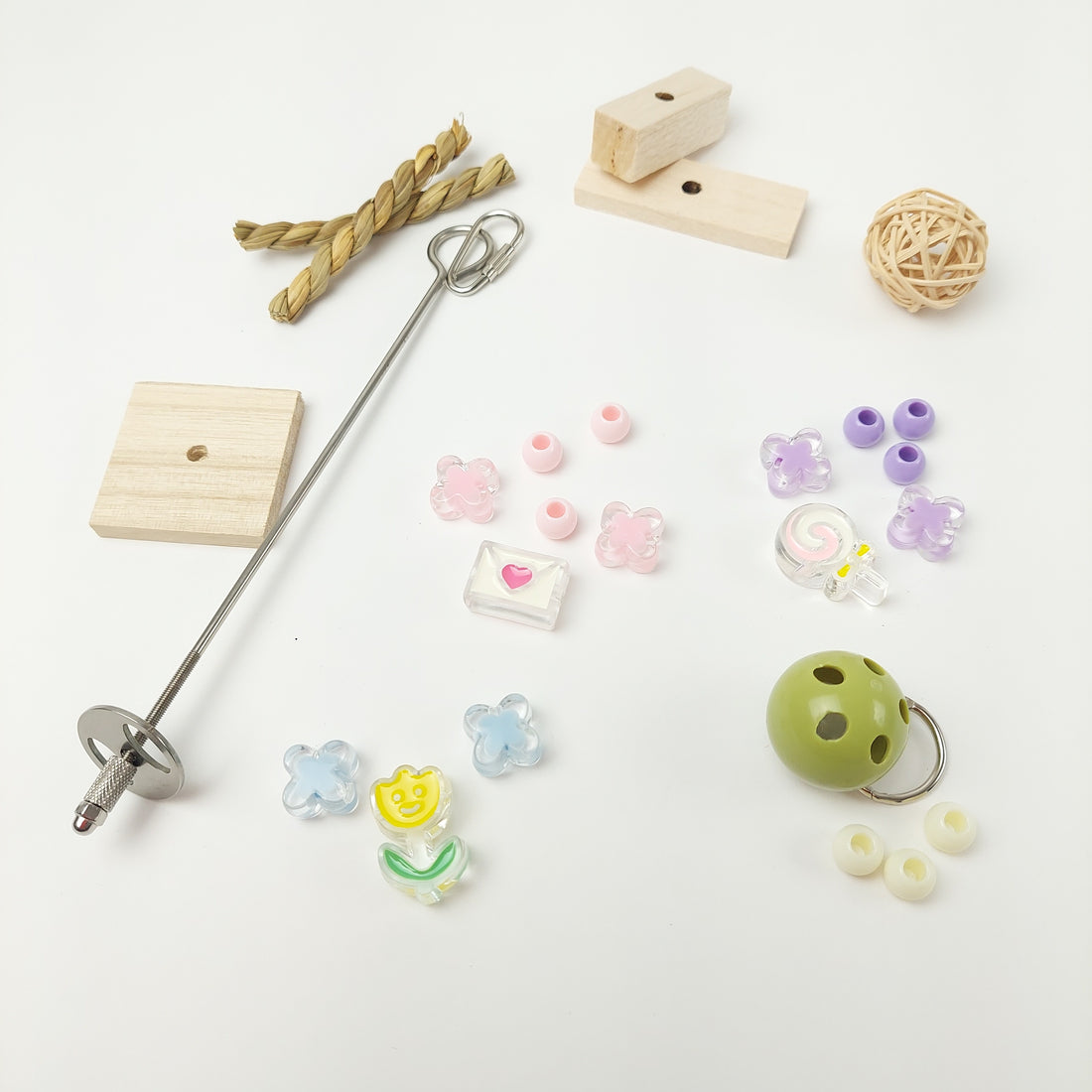 【再使用OK・コスパ最強】ステンレス&無毒性素材・100均価格で何度も手作りOK・人気鳥おもちゃ「瞬間差し込みバーSET」(セキセイインコもOK)