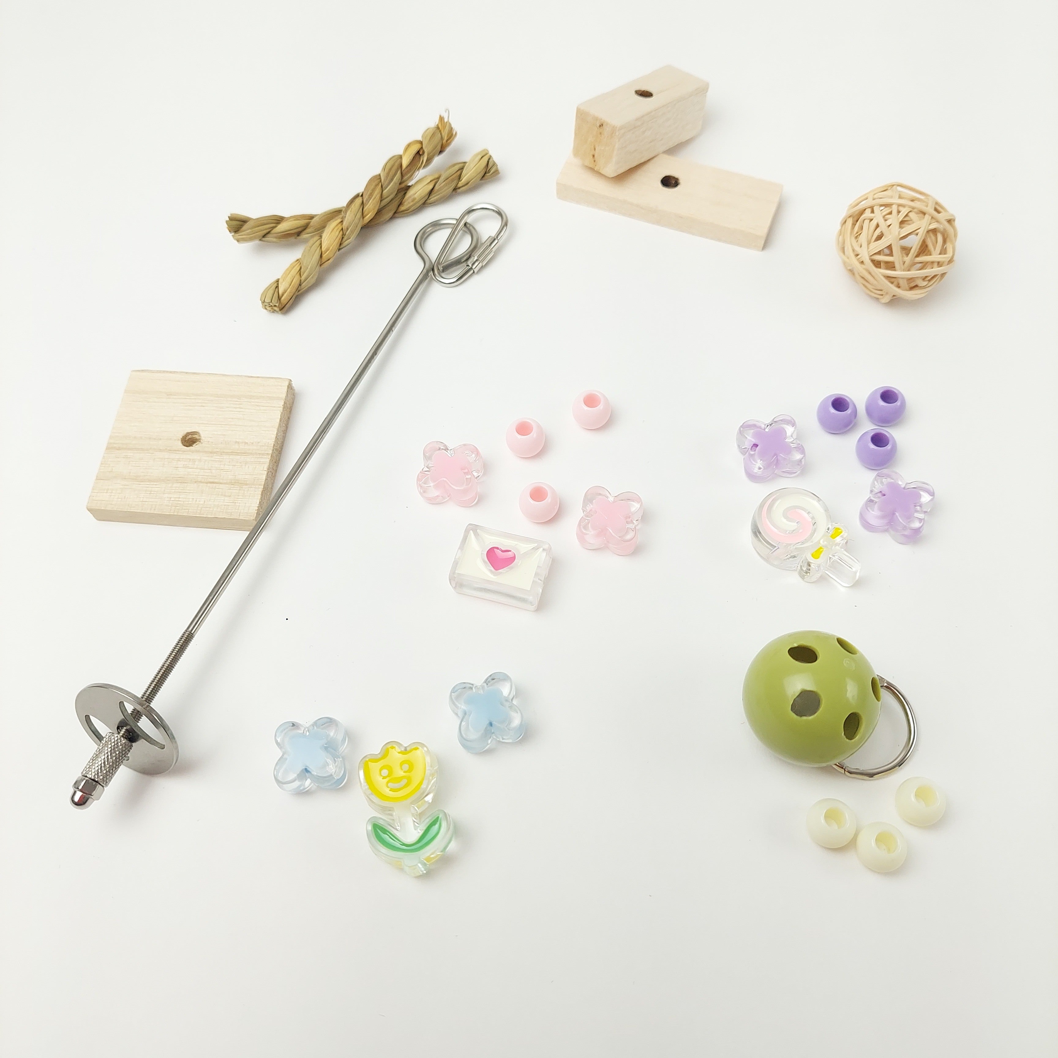 【再使用OK・コスパ最強】ステンレス&無毒性素材・100均価格で何度も手作りOK・人気鳥おもちゃ「瞬間差し込みバーSET」(セキセイインコもOK)