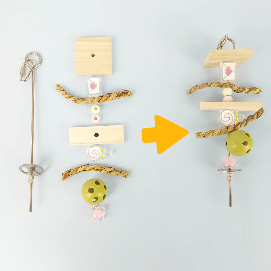 【再使用OK・コスパ最強】ステンレス&無毒性素材・100均価格で何度も手作りOK・人気鳥おもちゃ「瞬間差し込みバーSET」(セキセイインコもOK)