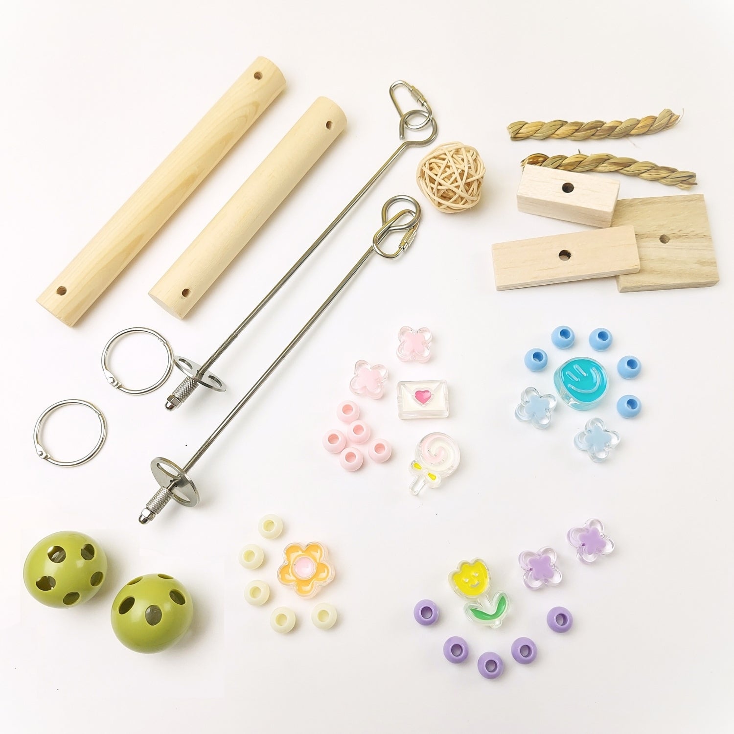 【再使用OK・コスパ最強】ステンレス&無毒性素材・100均価格で何度も手作りOK・人気鳥おもちゃ「瞬間差し込みブランコSET」(セキセイインコおもちゃ)