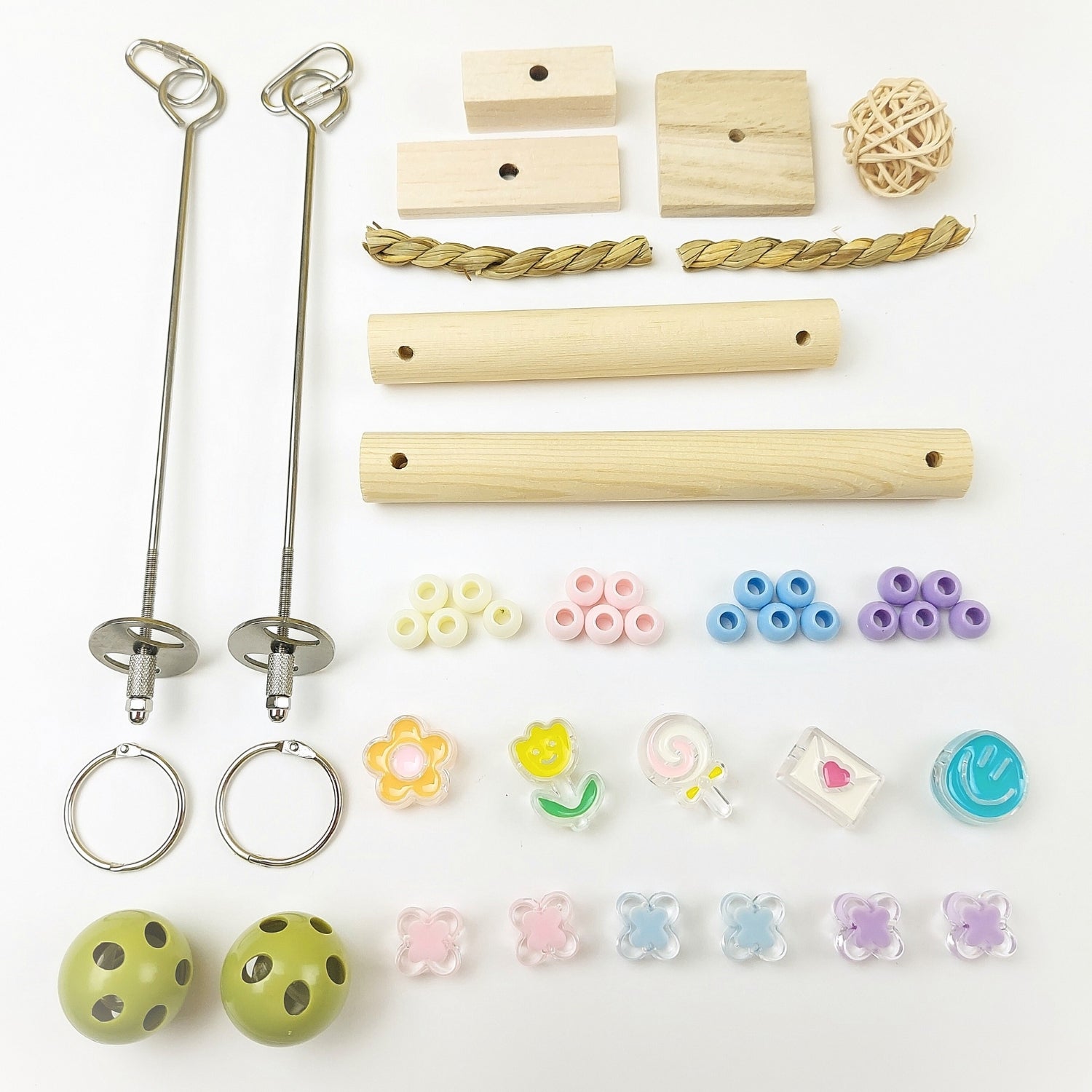 【再使用OK・コスパ最強】ステンレス&無毒性素材・100均価格で何度も手作りOK・人気鳥おもちゃ「瞬間差し込みブランコSET」(セキセイインコおもちゃ)