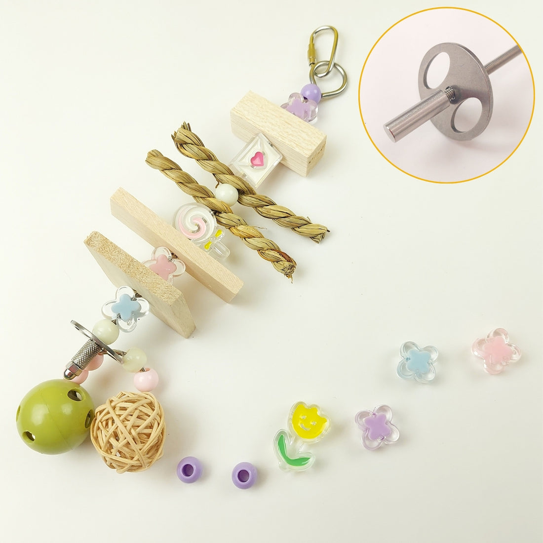 【再使用OK・コスパ最強】ステンレス&無毒性素材・100均価格で何度も手作りOK・人気鳥おもちゃ「瞬間差し込みバーSET」(セキセイインコもOK)