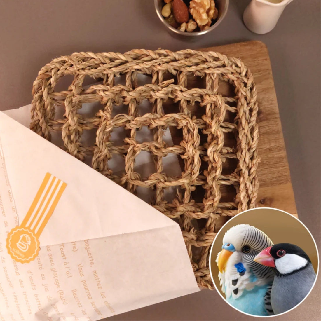 【超人気】無農薬水草マット鳥おもちゃ「ガマワッフル」文鳥・セキセイインコもOK