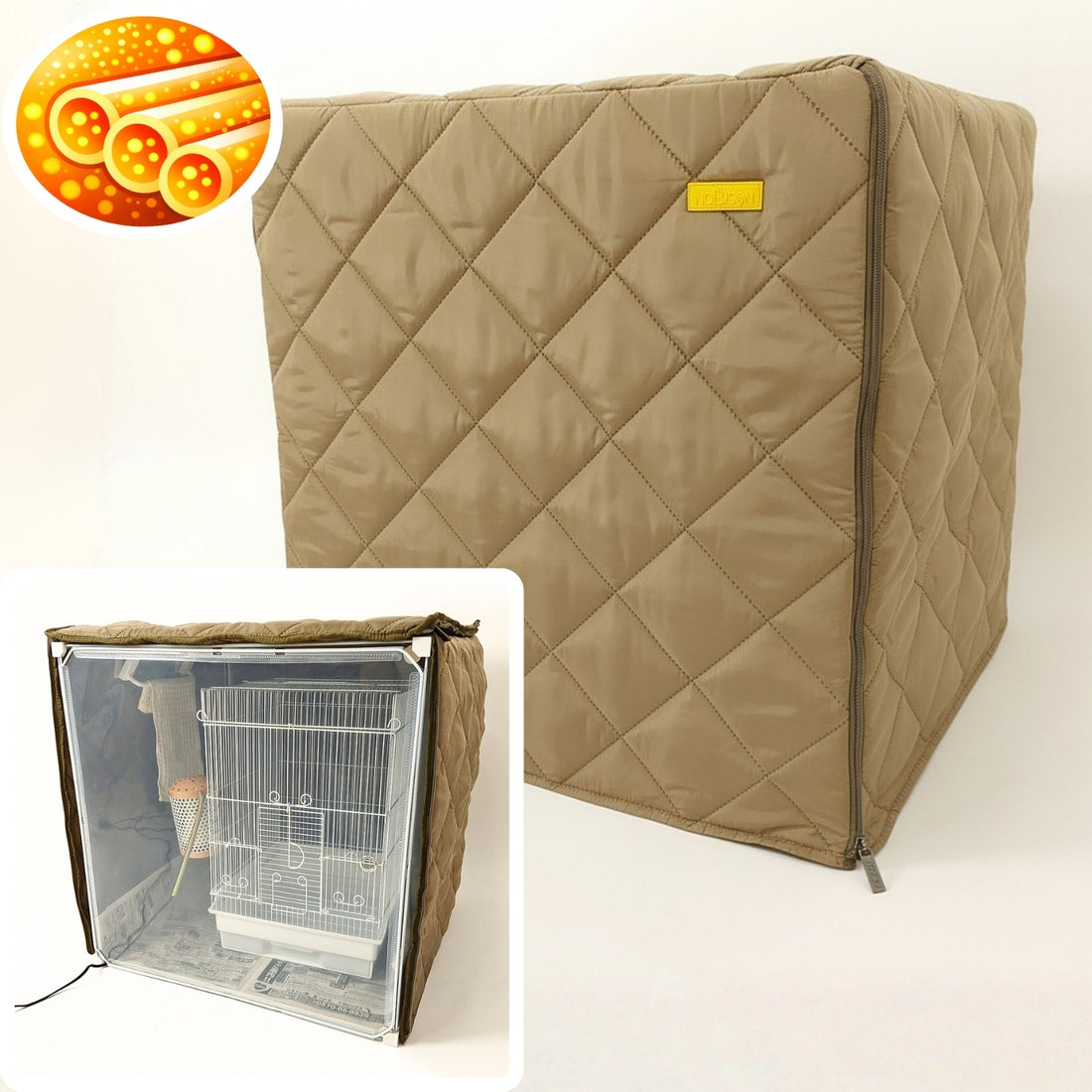 【1,300円のやけど防止用品付き】最先端素材の断熱インコケージカバー,電気代を超節約「NOBISONテックダウン」(鳥ケージカバー、鳥ケージケース) 小サイズ