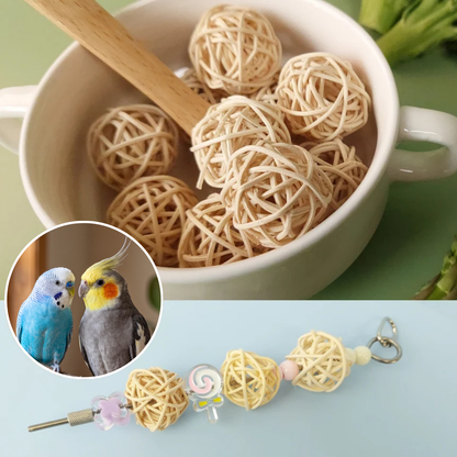 【3個】着色,脱色NO！健康志向インコおもちゃ「ナチュラルラタンボール」セキセイインコもOK