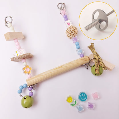 【再使用OK・コスパ最強】ステンレス＆無毒性素材・100均価格で何度も手作りOK・人気鳥おもちゃ「瞬間差し込みブランコSET」(セキセイインコおもちゃ)