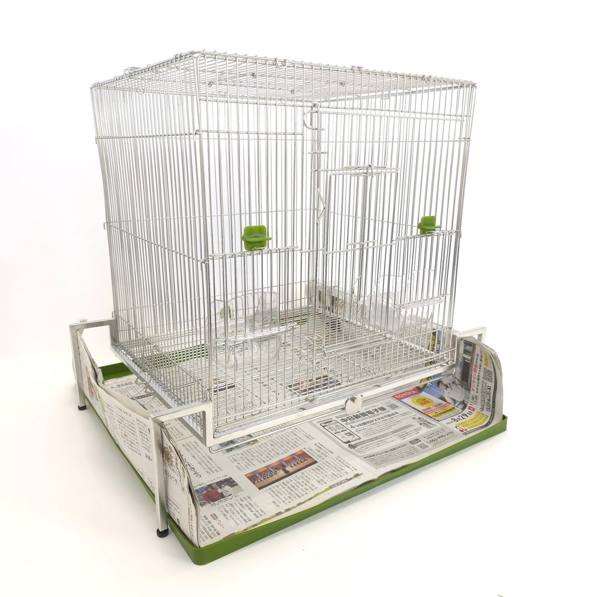 送料無料【日本初】トレー洗い不要！ステンレス製インコケージ「サッポイ」 本体幅45cm／土台幅59cm、文鳥用にも使える鳥かご