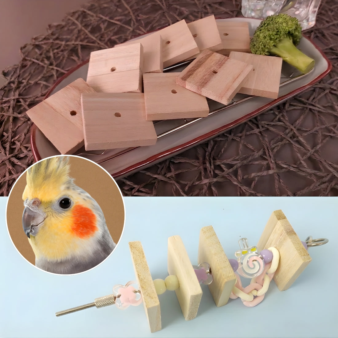 【4個】無毒性安全インコおもちゃ,かじり木パーツ「ガジガジウッドチップ」