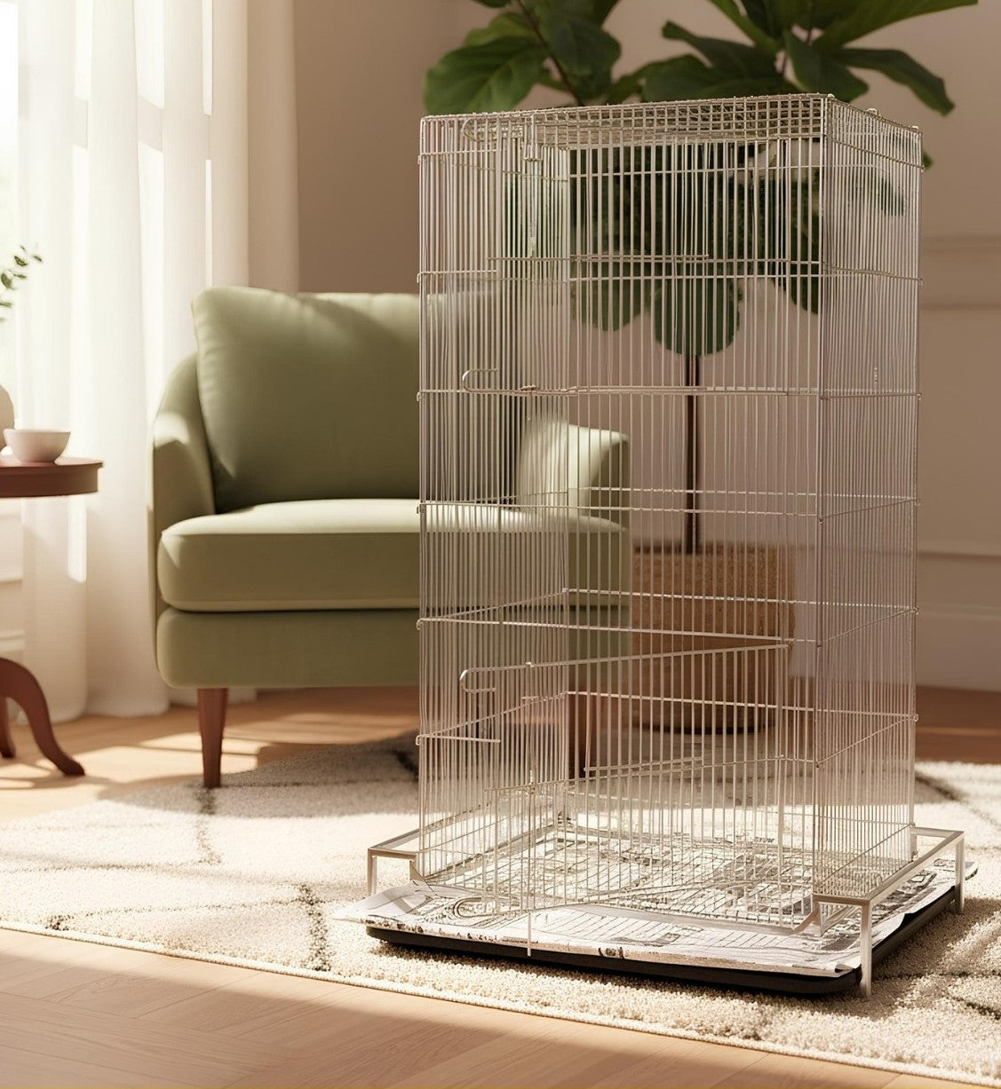 58X91cm,日本初,新聞紙1枚抜けば掃除完了「ステンレス10秒ケージ 」特許拾得の大きい鳥ケージ, おしゃれな大型ケージ,掃除しやすい,オカメインコ,ウロコインコ,コザクラインコ