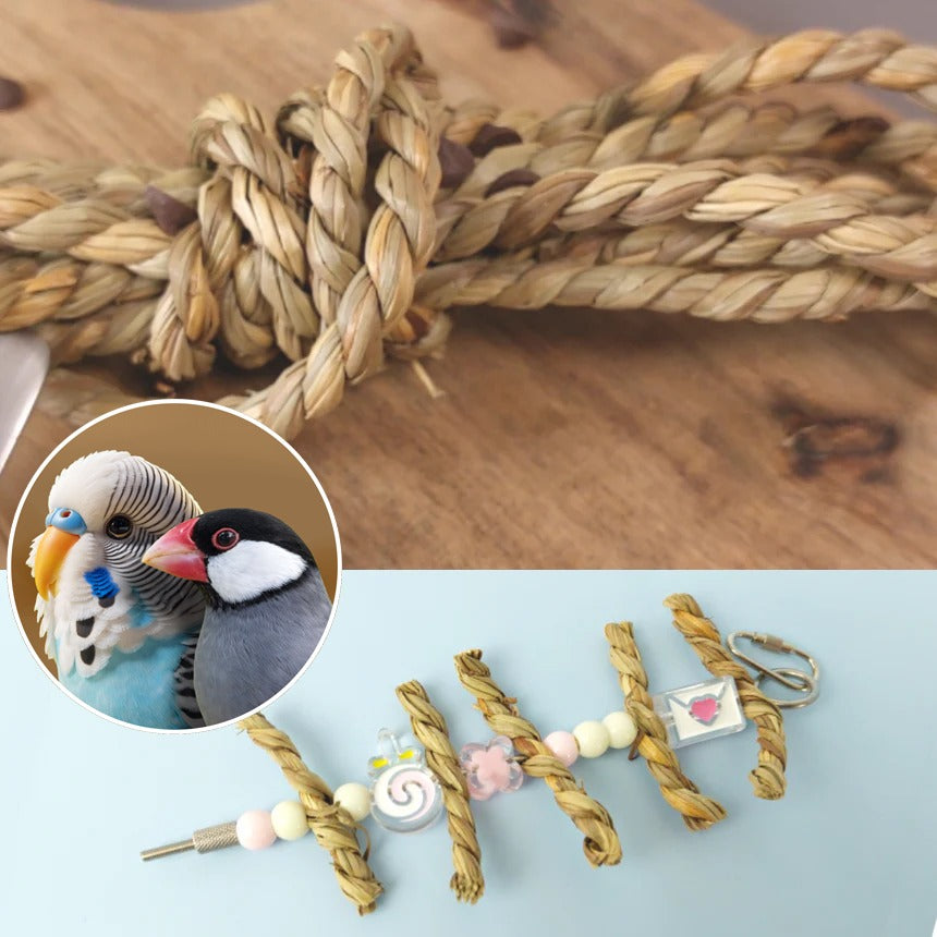 【1m入り】無農薬の水草ロープ、インコ用かじりおもちゃ「ガマツイスト」セキセイインコもOK